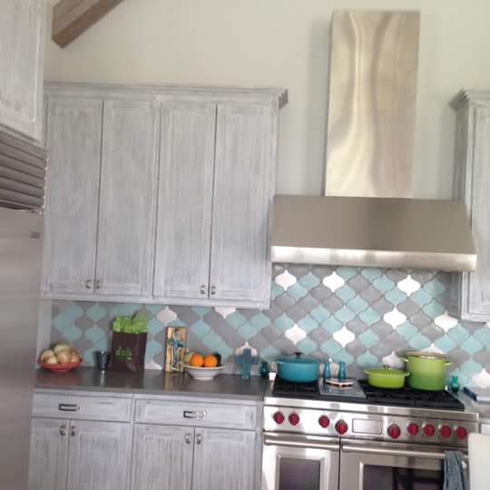 Faux Finished Cabinet, Beams & Silver Leaf Backslash